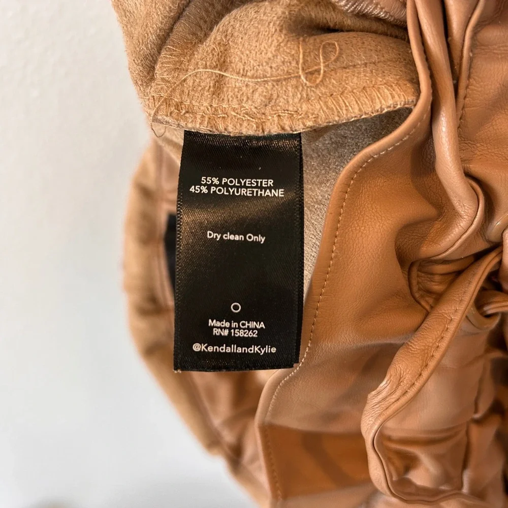 Kendall + KylieTan Faux Leather Paperbag Waist Shorts Women Size L Camel Hi Rise